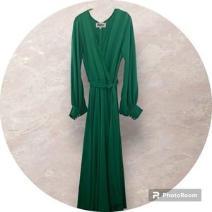 Meghan LA Womens Long Emerald Green Wrap Formal Dress Sz Lg Ball Gown